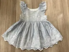 【値下げ】baby GAP ブルー 刺繍ストライプワンピース 6-12M