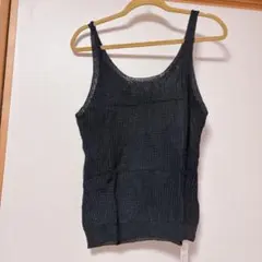 レディース リブ編み ストレッチ カジュアル タンクトップ スクープネック