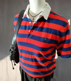 Y2K 90s ラルフローレン ボーダーポロシャツ 刺繍ロゴ 襟切替