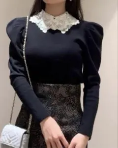 SNIDEL Sustainnable レースカラーニットプルオーバー