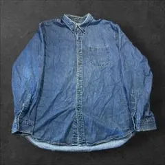 LANDS' END 古着　長袖　L デニムシャツ　ダークブルー