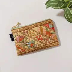 両面インド刺繍リボンのフラットミニポーチ