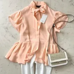 Drawer ドゥロワー コットンボイルフリルブラウス ピンクベージュ 36 