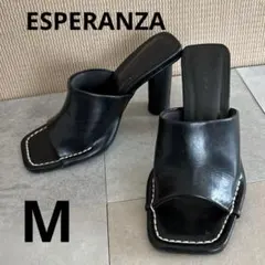 【美品】ESPERANZA ミュール スクエアトゥ Mサイズ ブラック 太ヒール