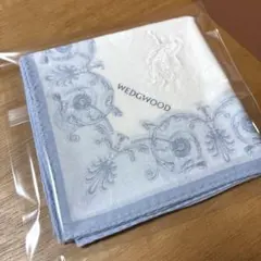 【未使用】ウェッジウッド 綿100% ハンカチ ブルー系 花柄刺繍 美品
