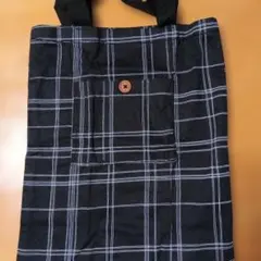 布製バッグ ブラック チェック和柄 フロントポケット付き