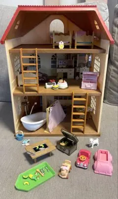 【廃盤・希少】シルバニアファミリー 3階建ておしゃれなお家 家具・小物豪華セット