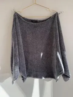 ZARA KNIT ベロア調 オフショルダー 長袖トップス グレー Lのサムネイル