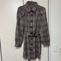 【GRL】チェック柄長袖ひざ丈ワンピース