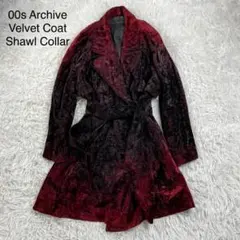 00s Velvet Coat Shawl Collar Beltedのサムネイル