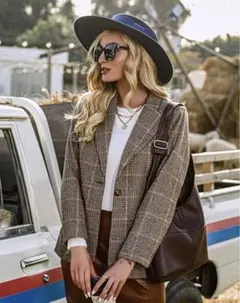 shein 格子縞 シングルボタン オーバーコート