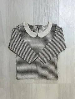 ボーダー 長袖カットソー 襟付き