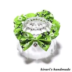 No.116 猫の首輪(ペイズリー柄・グリーン)サイズ調整可能