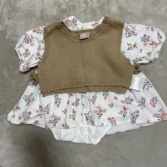 petit main 花柄ロンパース 70 ベスト付き　ワンピース風　ロンパース