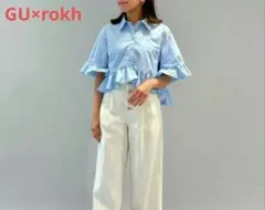 GU×rokh ロク 　ペプラムシャツ　ストライプブルー　Мのサムネイル