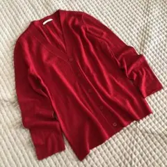 美品　赤　Vカーディガン　リブニット　ef-de