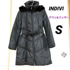 INDIVI フォックスファーフード付き取外し可能 ブラックダウンコート S