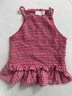 ZARA 赤白チェック フリルノースリーブ 148cm