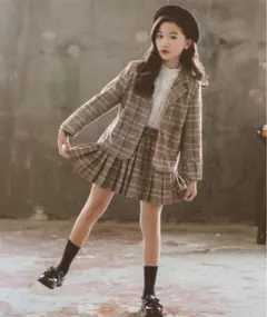 130 卒園式　入学式　セットアップ　チェック　ジャケット　ブラウス　120