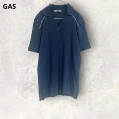 GAS ガス　スキッパーポロシャツ　半袖　ネイビー　L コットン100%のサムネイル