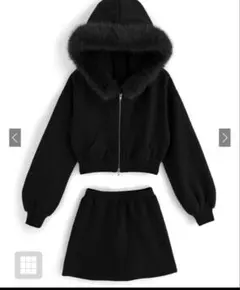 GRL ファーフードジップパーカー×ミニスカートセットアップMスカートのみ