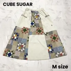 CUBE SUGAR シャツコールパッチワークキルト柄プリントギャザー スカートのサムネイル
