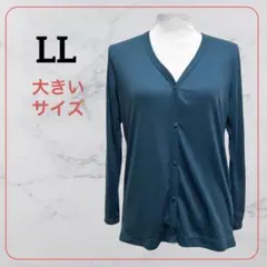 【美品】カーディガン LL 大きいサイズ ゆったり 羽織り グリーン 薄手 春