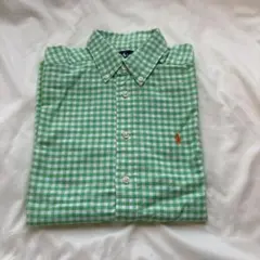 ポロ 半袖シャツ 緑のチェック柄