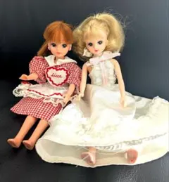 平成初期 当時品 リカちゃん人形 フリルデザインドレス チェック　レトロ　希少