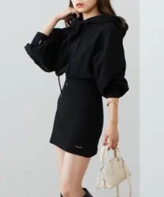 Chico フードスウェットリブミニワンピ ブラック