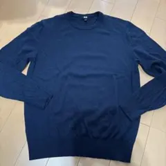 UNIQLO ユニクロ　ネイビー クルーネック ニットセーター 毛100%