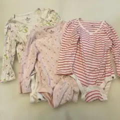 ベビー前開きロンパース12m〜18m 3点セット 花柄・ストライプ