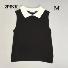 2PINK ノースリーブ リブニット 襟付き ブラックのサムネイル
