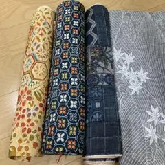 104 着物生地　浴衣生地4点セット 花柄・幾何学模様