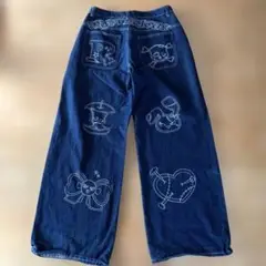 ROMWE デニム ワイドパンツ 刺繍入り