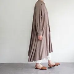 美品mizuiroind ミズイロインド　フレアシャツワンピース ノーカラー