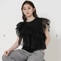 【美品】UNITED ARROWS プリーツフリル コンビ カットソー ブラックのサムネイル