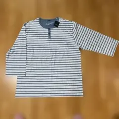 AQUASCUTUM 七分袖カットソー LL グレー/ストライプのサムネイル