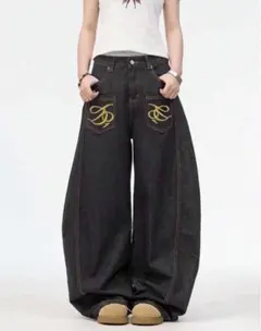 ダークデニム ワイドレッグパンツ