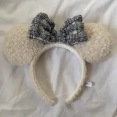 ディズニー カチューシャ ミニー モコモコ チェックリボン