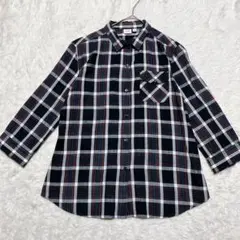 【UNIQLO】ユニクロ◇チェック柄 七分袖シャツ リネン ポケット L