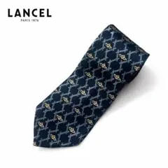 LANCEL ネクタイ ネイビー ゴールド モノグラム柄 シルクのサムネイル