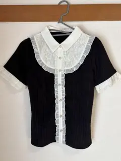 【新品未使用】レース襟付き黒半袖トップス