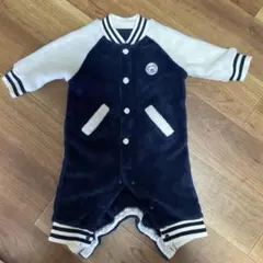 ボタン付きロンパース 60-70cm ネイビー・ホワイト