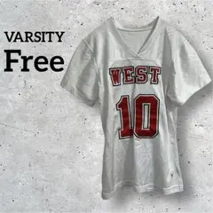 VARSITY 半袖Tシャツ ユニフォーム ナンバリング【F】ホワイト Vネック