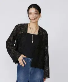 INED　総レース ノーカラー ジャケット ブラックのサムネイル