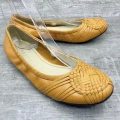 868【美品】REGAL レザーパンプス フラット 編み込み 黄色 23.5cmのサムネイル