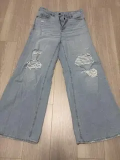 ライトブルー ダメージ ワイドデニムパンツのサムネイル