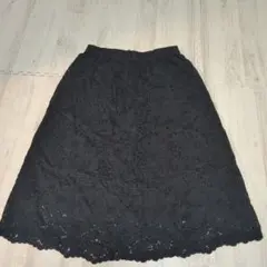 ユニクロ 総レース 黒 スカート カジュアルフォーマル 膝丈