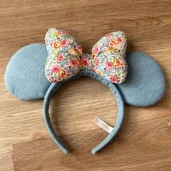ミニーマウス　カチューシャ 花柄リボン付き